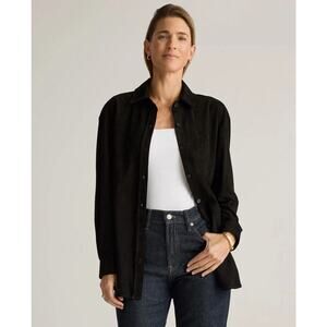 New Quince 100% Suede Leather Overshirt Black Women’s Size Medium Western 4567